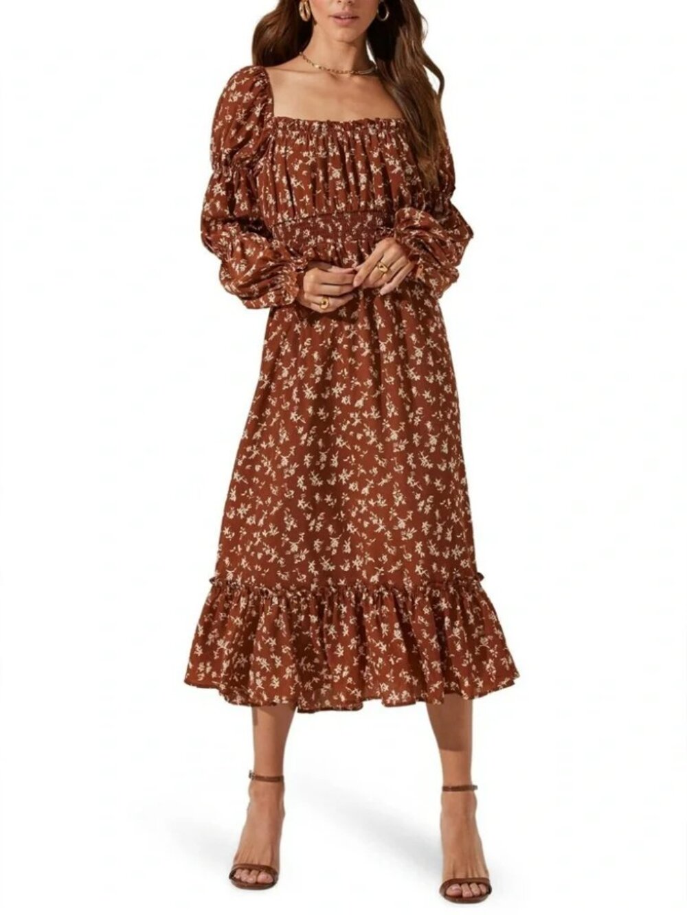 NEW! 158.00 ASTR THE LABEL FLORAL MIDI CINCHED BOHO DRESS
